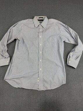Barrington Mens Blue & White Striped Wrinkle-Free Button-Up Dress Shirt 16 32/33